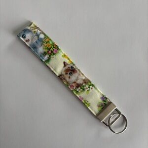 Floral Cat Print Wristlet Keychain